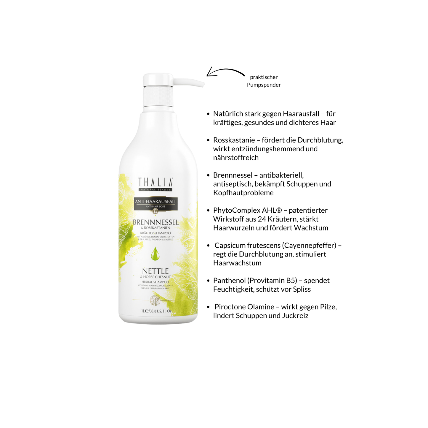 Brennnessel & Rosskastanien Shampoo 1000ml - unterstützt das Haarwachstum