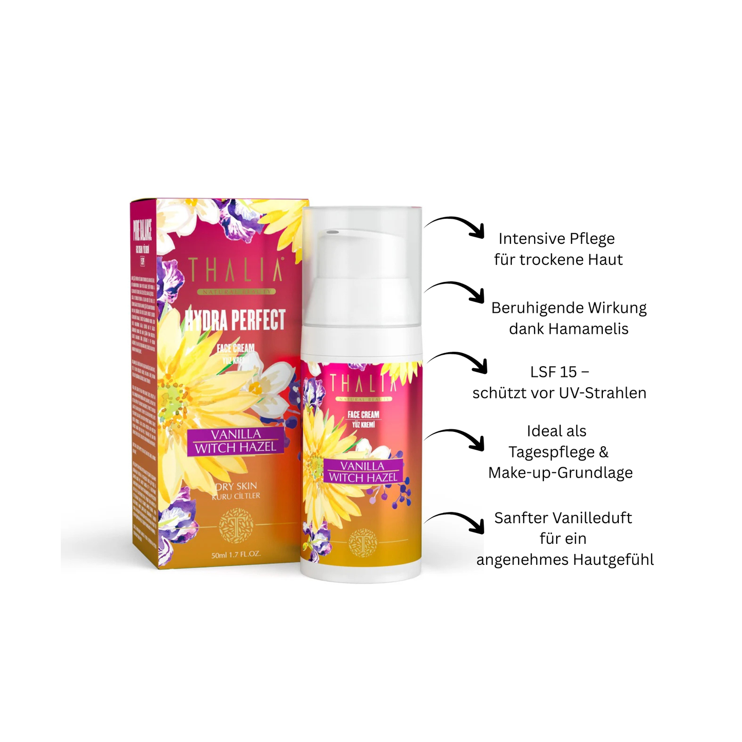 B-Ware Vanille & Hamamelis Gesichtscreme 50ml – für trockene Haut (LSF 15)
