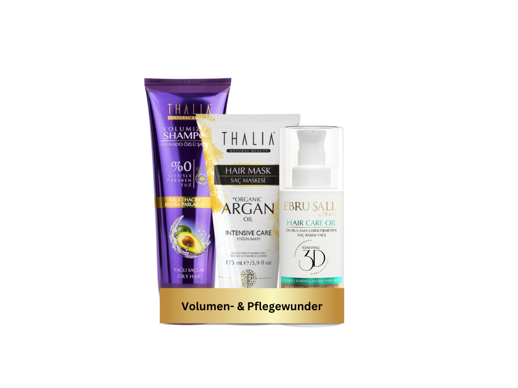 TrioSet Avocado 3D Volumen Shampoo (fettende Haare) 300ml + Bio-Arganöl & Macadamia Haarmaske 175ml + Avocado 3D Volumen Haarpflegeöl 75ml