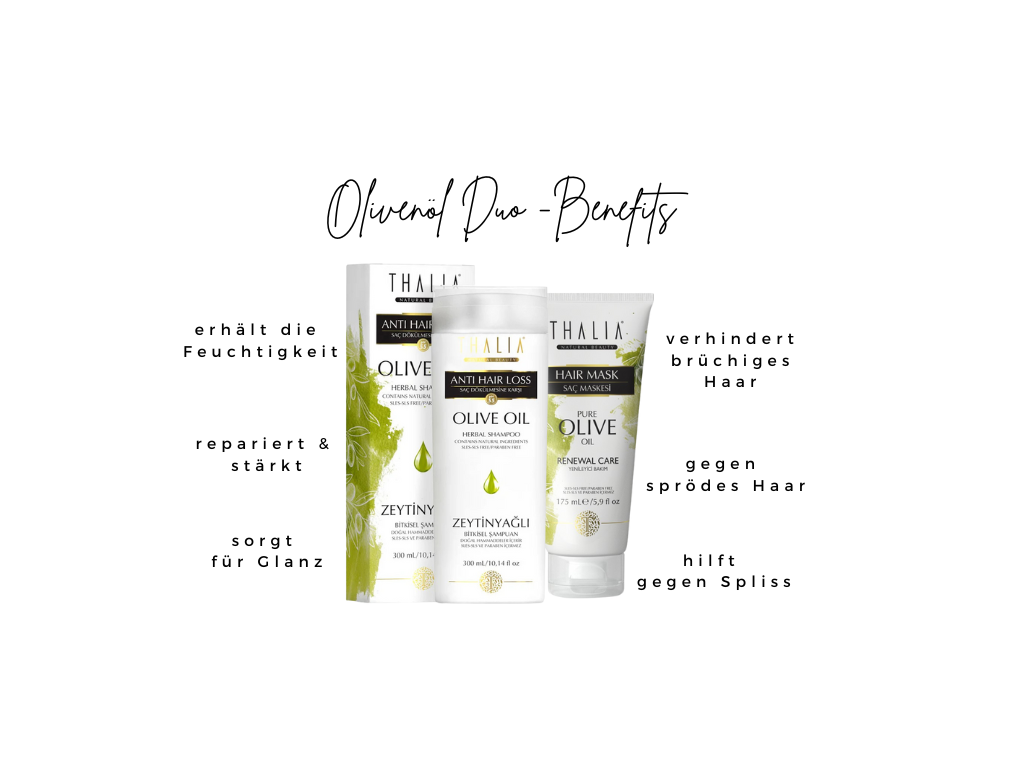 DuoSet Olivenöl Shampoo 300ml - für brüchiges Haar + Bio- Olivenöl & Macadamia Haarmaske 175ml