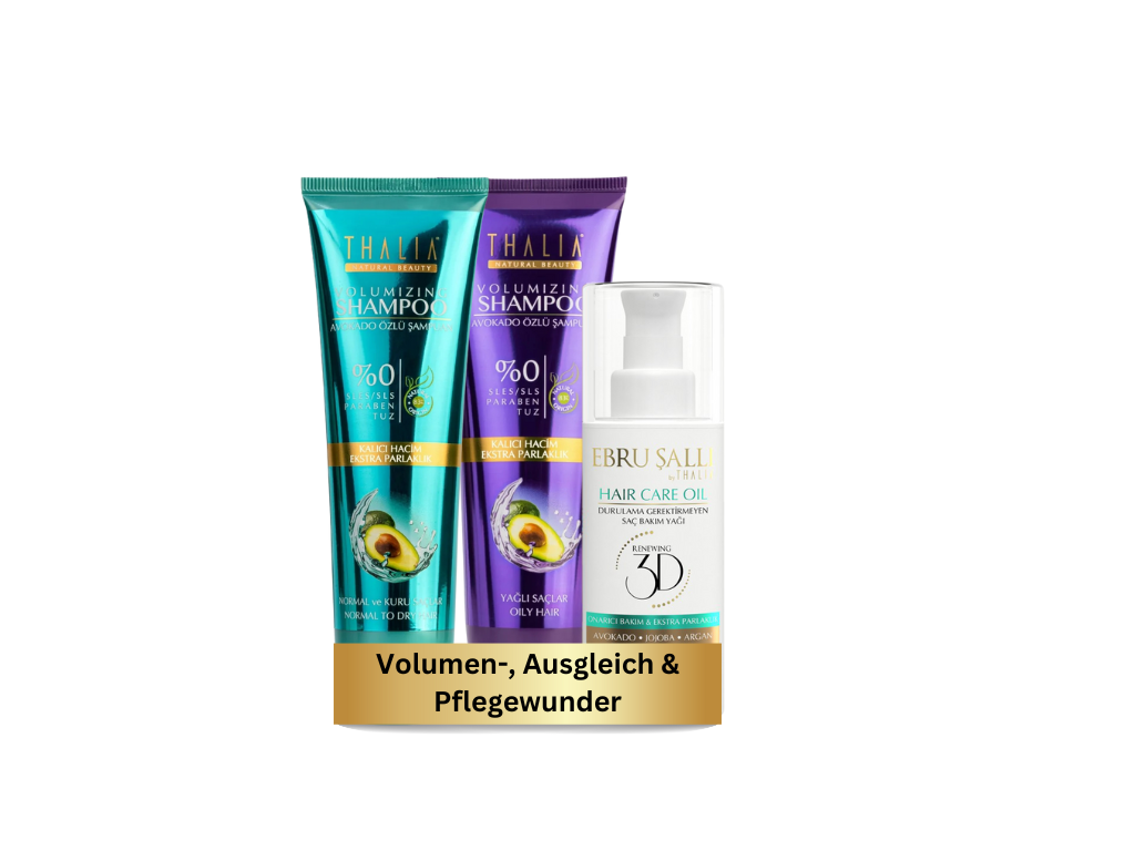 TrioSet Avocado 3D Volumen Shampoo 300ml + Avocado Öl 3D Volumenshampoo für fettiges Haar 300 ml + Avocado 3D Volumen Haarpflegeöl 75ml