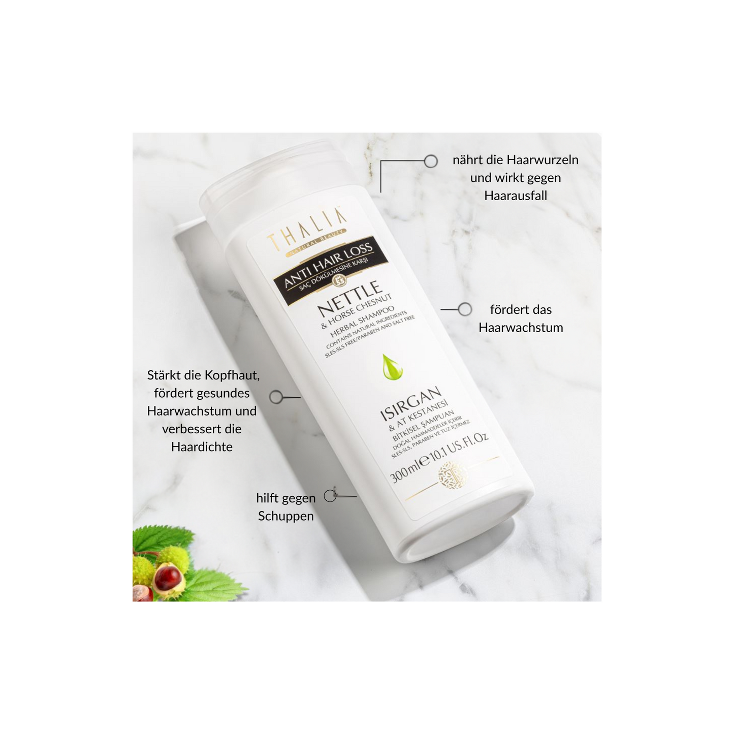 Brennnessel & Rosskastanien Shampoo 300ml - unterstützt das Haarwachstum