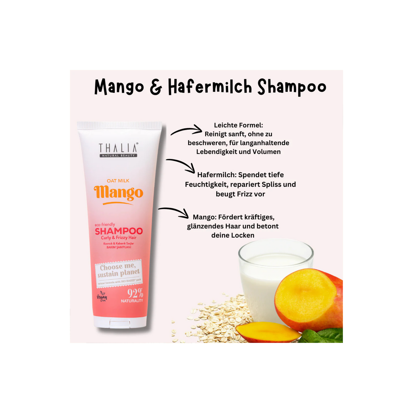 Sugarcane Hafermilch & Mango-Extrakt Shampoo - für lockiges & voluminöses Haar 250ml