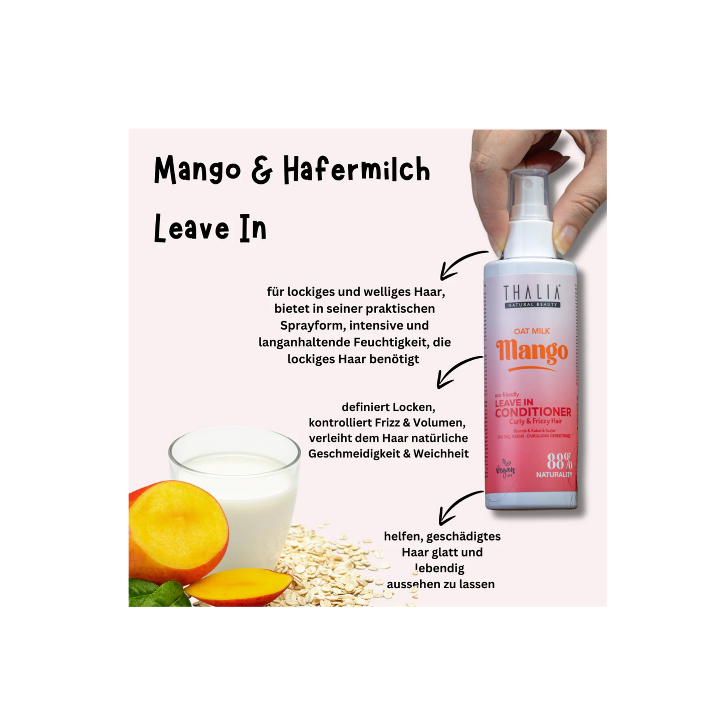 Sugarcane Hafermilch & Mango-Extrakt Leave-In Conditioner - für lockiges & voluminöses Haar 200ml