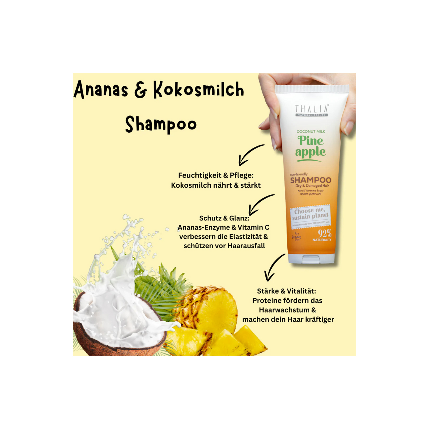 Sugarcane Ananas & Kokosnussmilch-Extrakt Shampoo - für trockenes & strapaziertes Haar 250ml