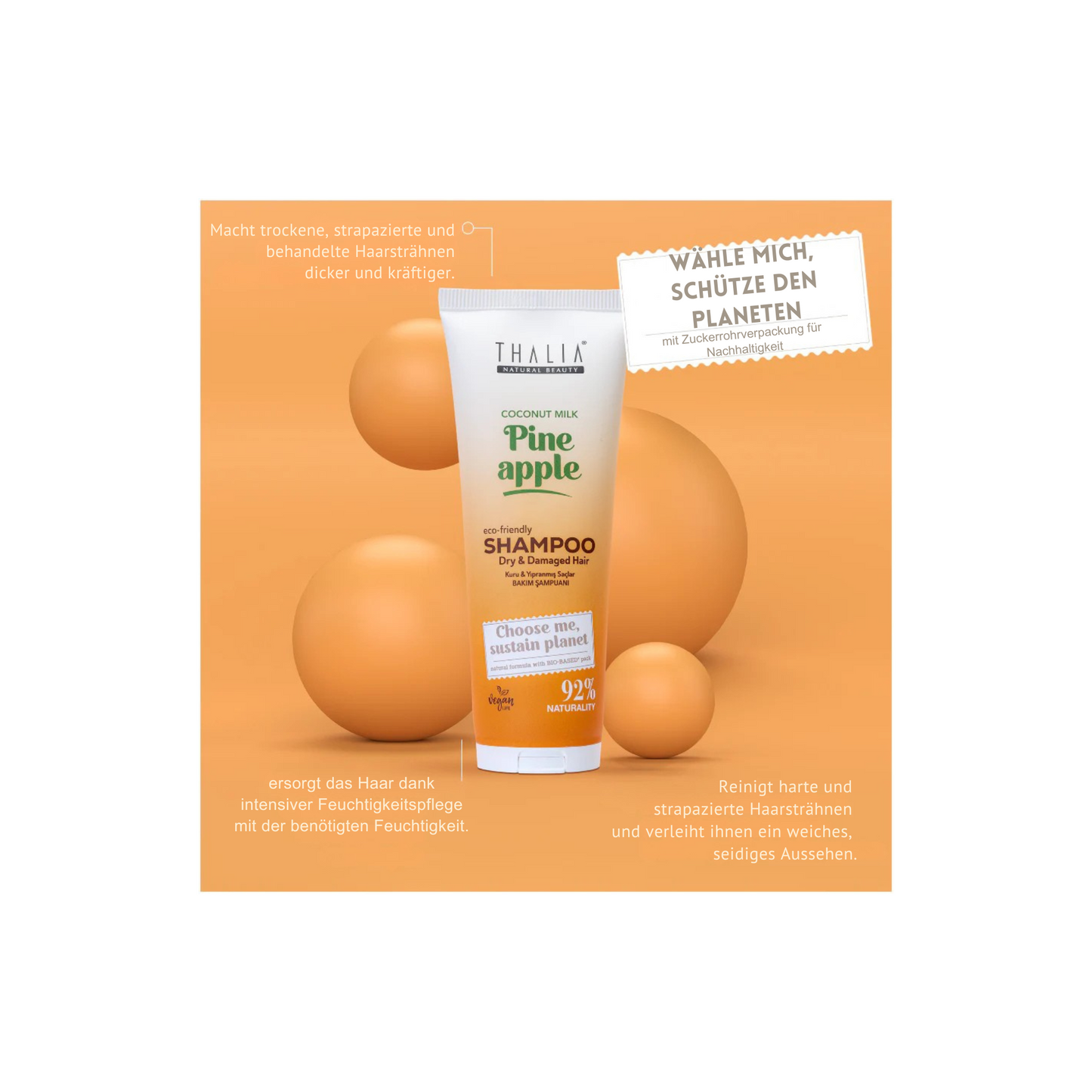 Sugarcane Ananas & Kokosnussmilch-Extrakt Shampoo - für trockenes & strapaziertes Haar 250ml