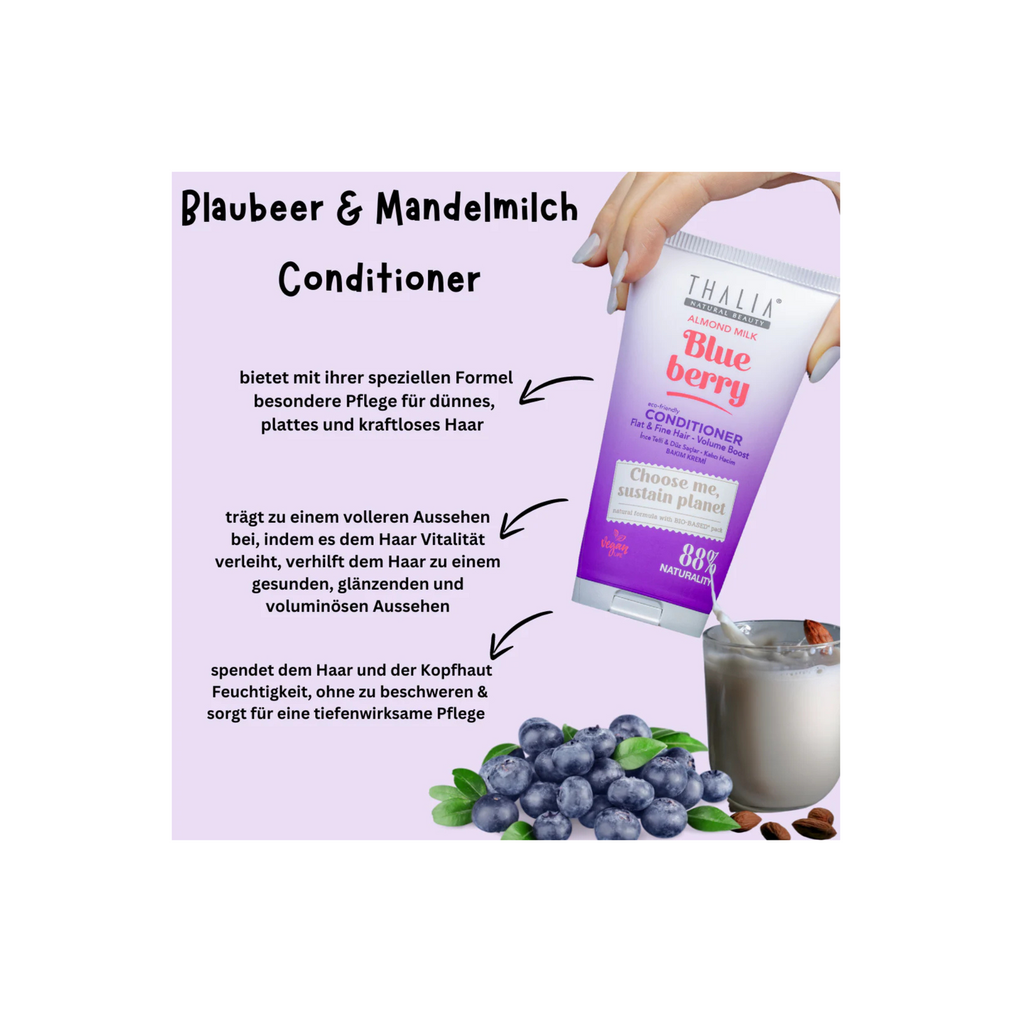 Sugarcane Mandelmilch & Blaubeere-Extrakt Conditioner - für feines & glattes Haar 150ml