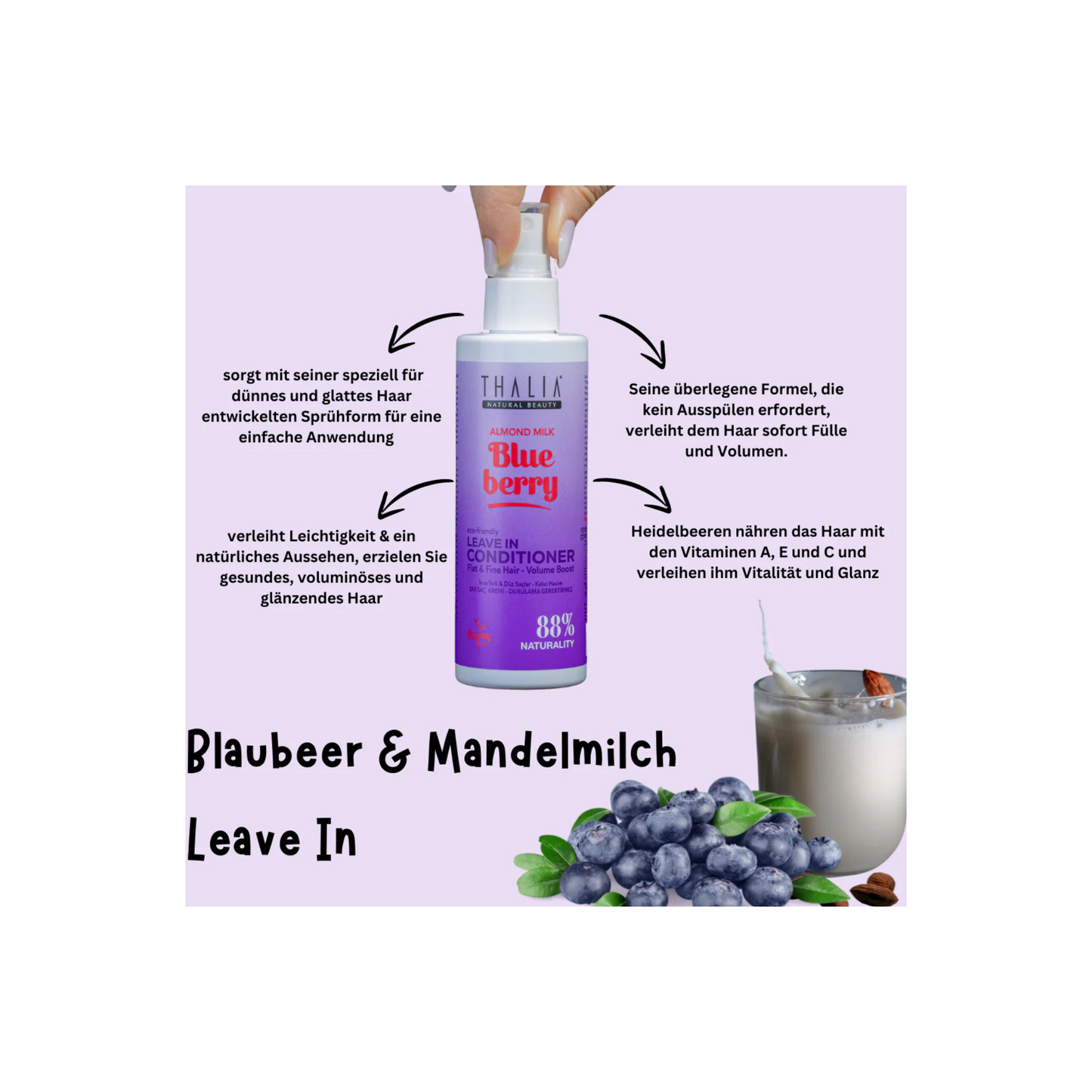 Sugarcane Mandelmilch & Blaubeere-Extrakt Leave-In Conditioner - für feines & glattes Haar 200ml