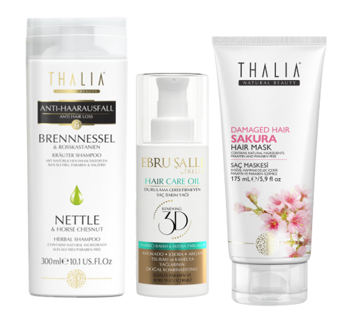 TrioSet Brennnessel Shampoo 300ml + Sakura Haarmaske 175ml + Avocado 3D Volumen Haarpflegeöl 75ml