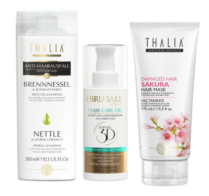 TrioSet Brennnessel Shampoo 300ml + Sakura Haarmaske 175ml + Avocado 3D Volumen Haarpflegeöl 75ml
