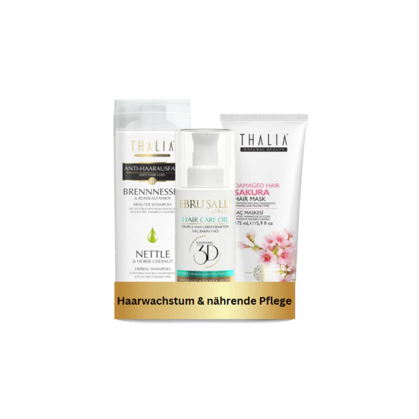 TrioSet Brennnessel Shampoo 300ml + Sakura Haarmaske 175ml + Avocado 3D Volumen Haarpflegeöl 75ml