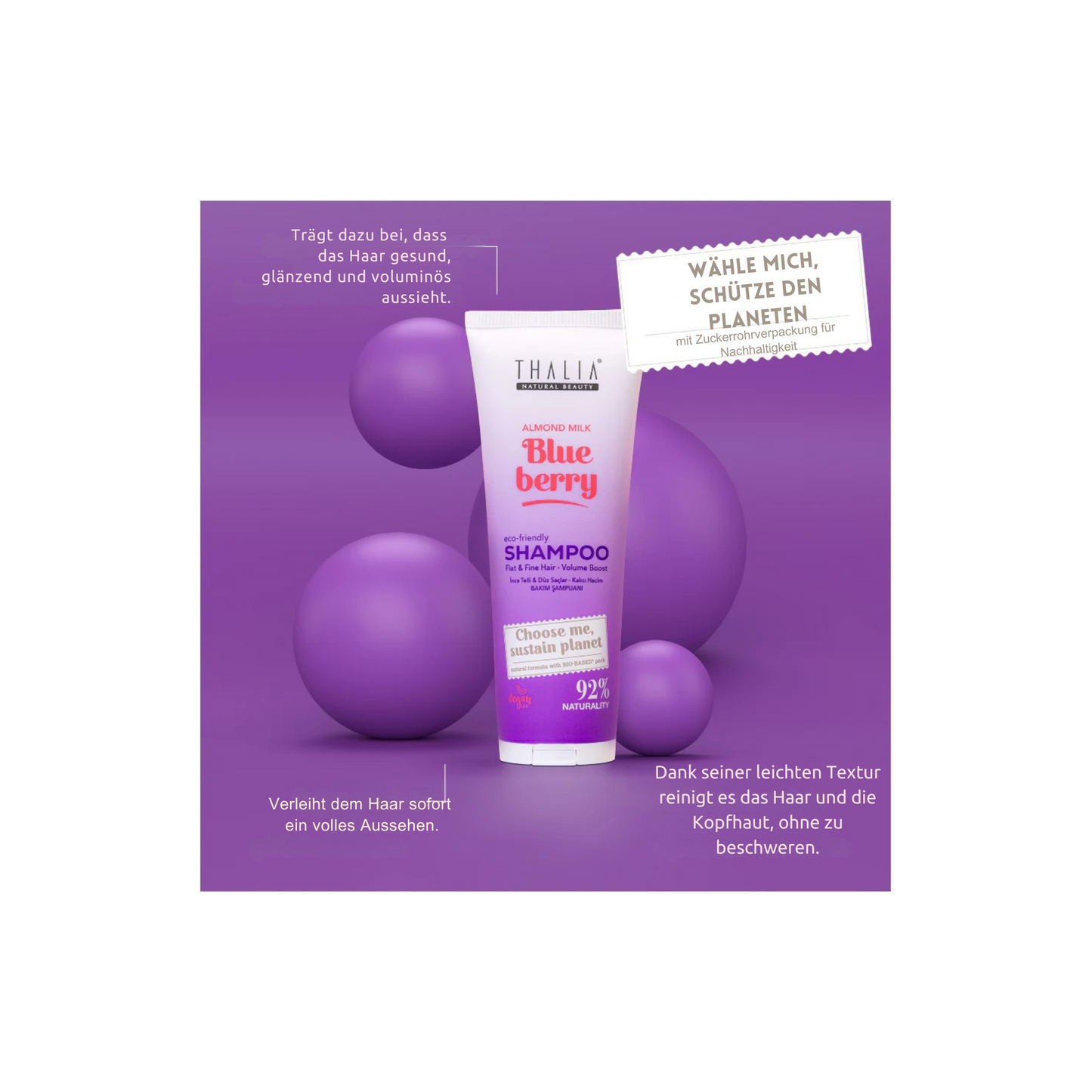 1 + 1 Gratis Sugarcane Mandelmilch & Blaubeere-Extrakt Shampoo - für feines & glattes Haar 250ml