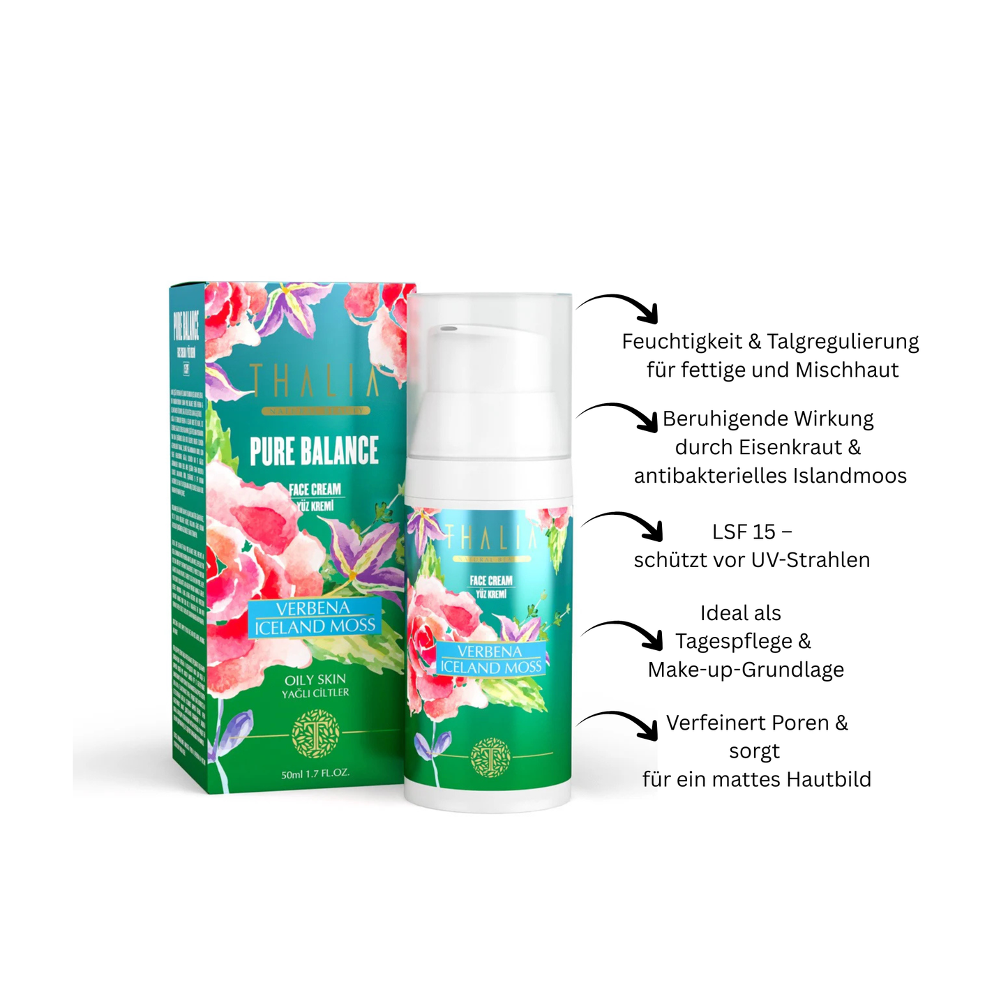 1 + 1 Gratis Verbene & Isländisches Moos Gesichtscreme 50ml - für fettige Haut (LSF 15)