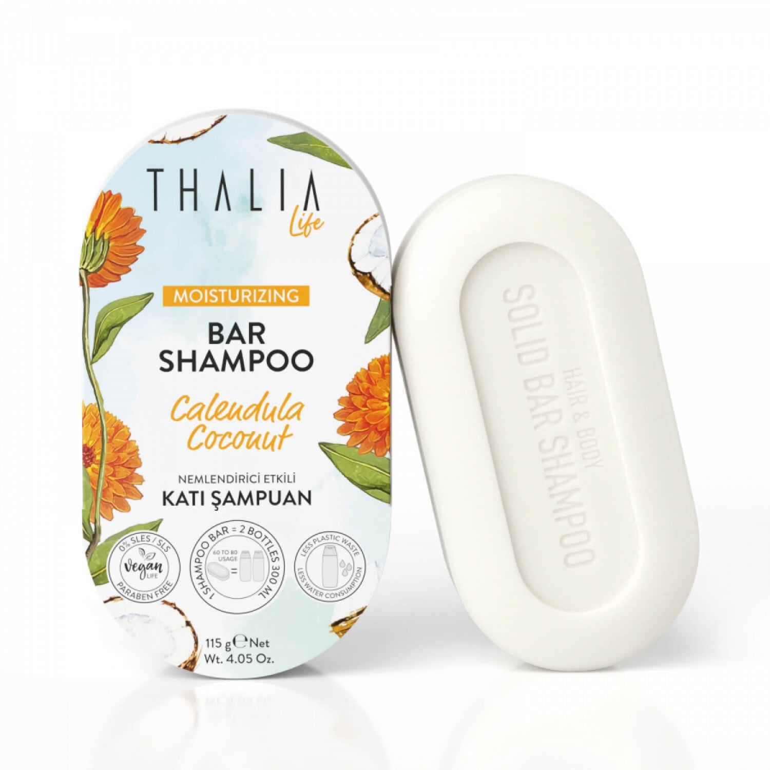 Ringelblume (Calendula) & Kokosnuss Bar (Seife) Shampoo - feuchtigkeitsspendend 115g