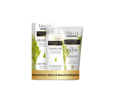 DuoSet Olivenöl Shampoo 300ml - für brüchiges Haar + Bio- Olivenöl & Macadamia Haarmaske 175ml