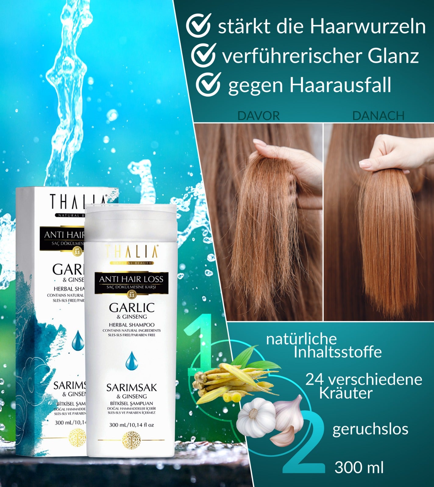 Knoblauch & Ginseng Shampoo 300ml - gegen Haarausfall