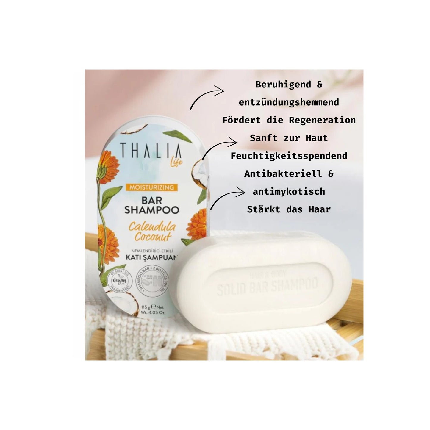 Ringelblume (Calendula) & Kokosnuss Bar (Seife) Shampoo - feuchtigkeitsspendend 115g