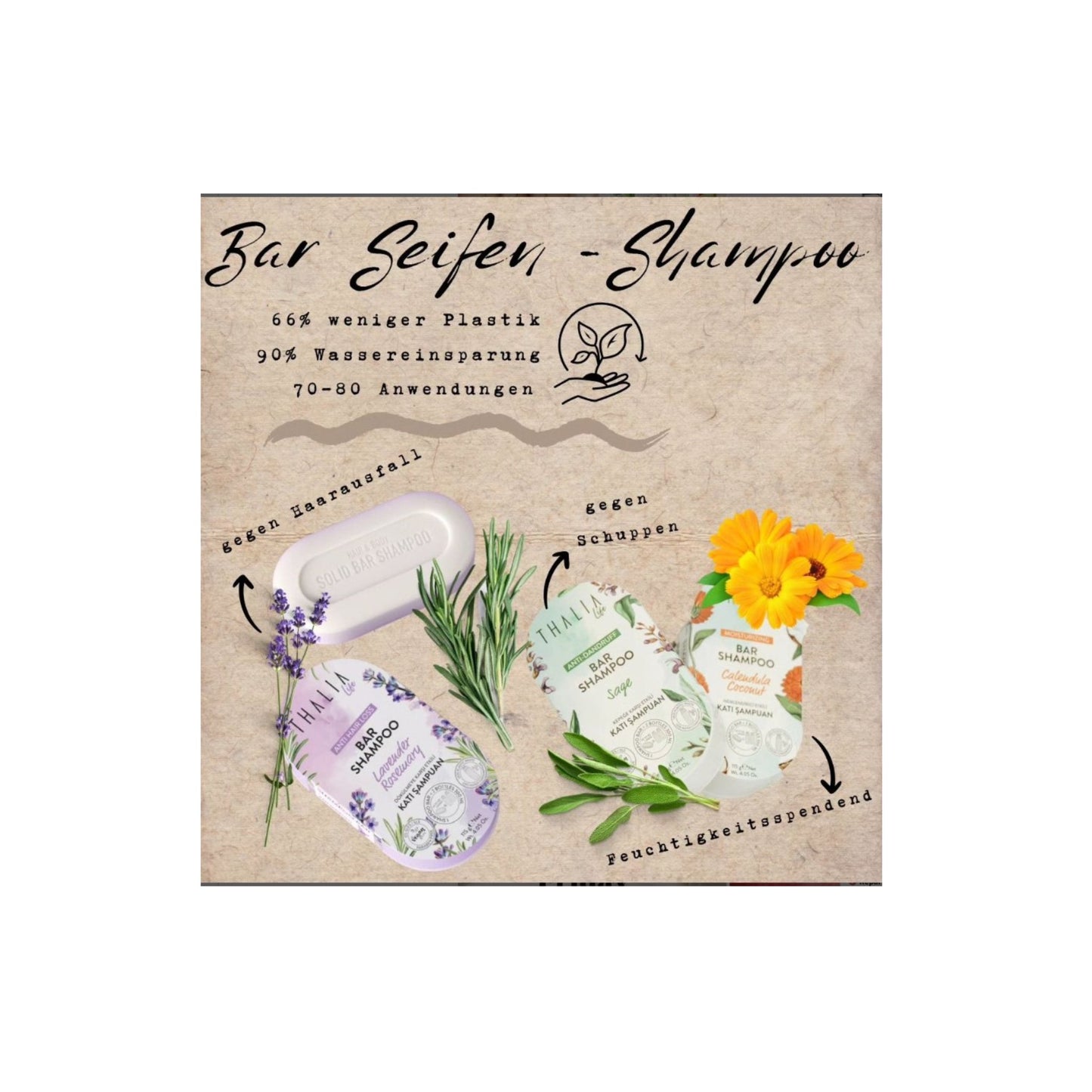 Ringelblume (Calendula) & Kokosnuss Bar (Seife) Shampoo - feuchtigkeitsspendend 115g
