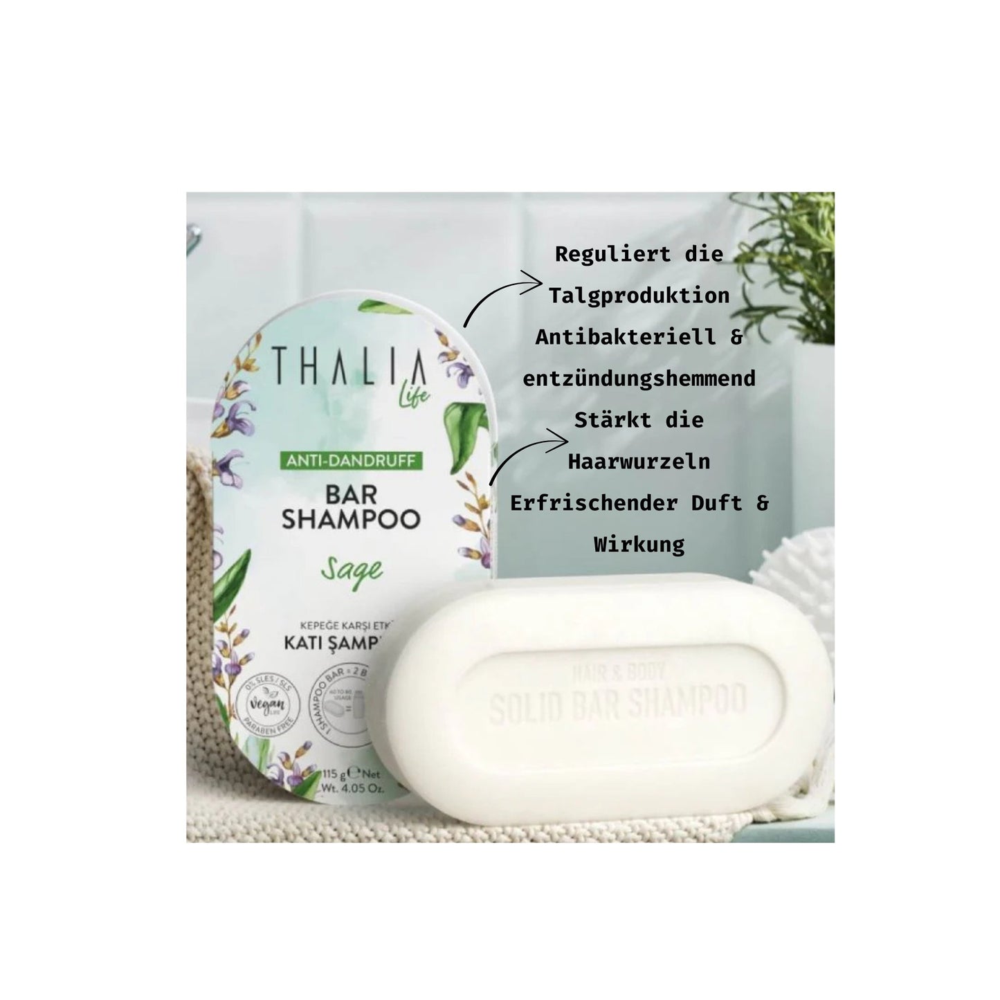 Salbeiextrakt Bar (Seife) Shampoo - gegen Schuppen 115g