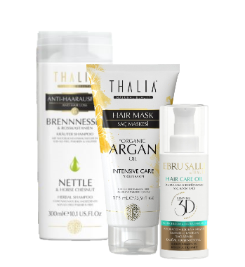 TrioSet Brennnessel Shampoo 300ml + Bio-Arganöl & Macadamia Haarmaske 175ml + Avocado 3D Volumen Haarpflegeöl 75ml