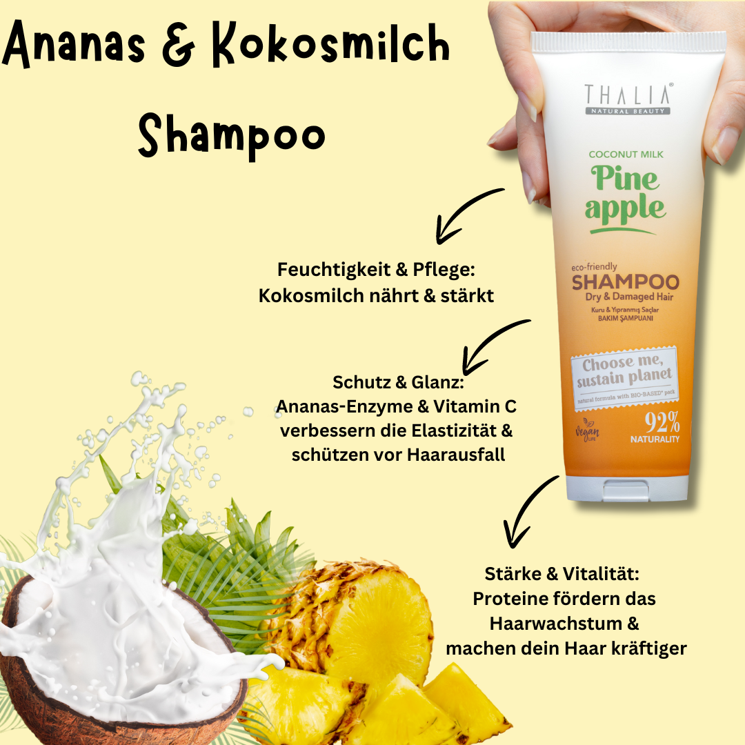 Sugarcane Ananas & Kokosnussmilch-Extrakt Shampoo - für trockenes & strapaziertes Haar 250ml