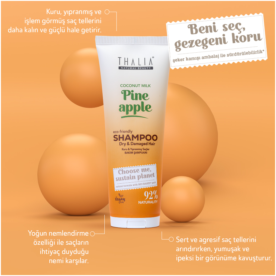 Sugarcane Ananas & Kokosnussmilch-Extrakt Shampoo - für trockenes & strapaziertes Haar 250ml