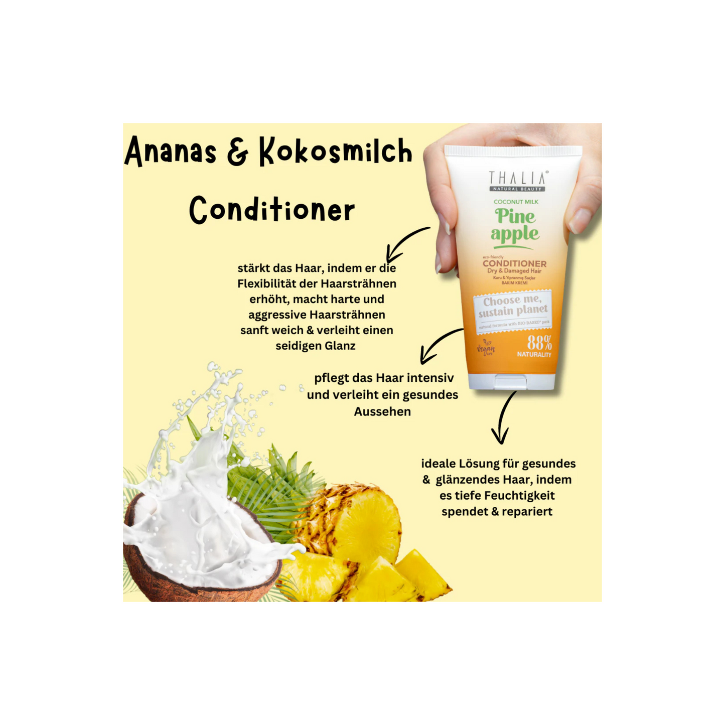 Sugarcane Ananas & Kokosnussmilch-Extrakt Conditioner - für trockenes & strapaziertes Haar 150ml