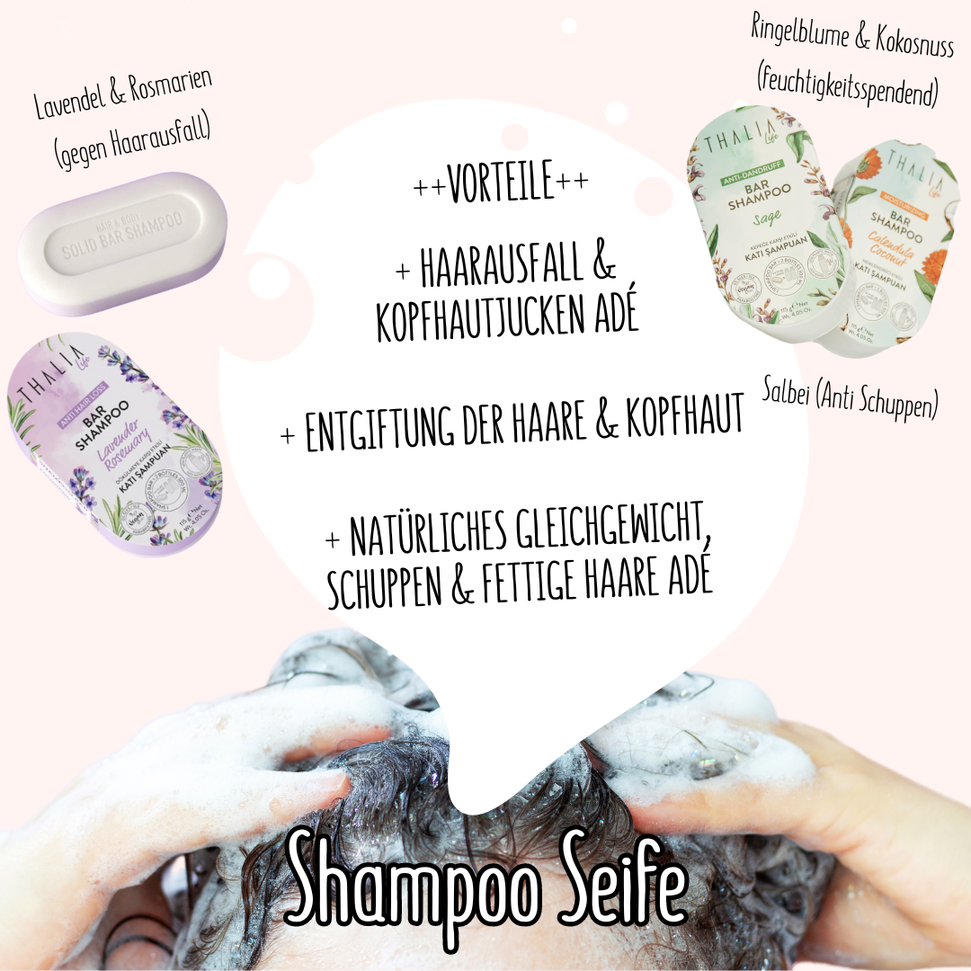 Lavendel & Rosemarin Bar (Seife) Shampoo - gegen Haarausfall 115g