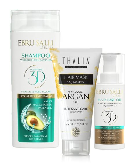 TRIO-Set - Avocado 3D Volumen Shampoo 300ml + Arganöl Haarmaske 175ml + Avocado 3D Volumen Haarpflegeöl 75ml